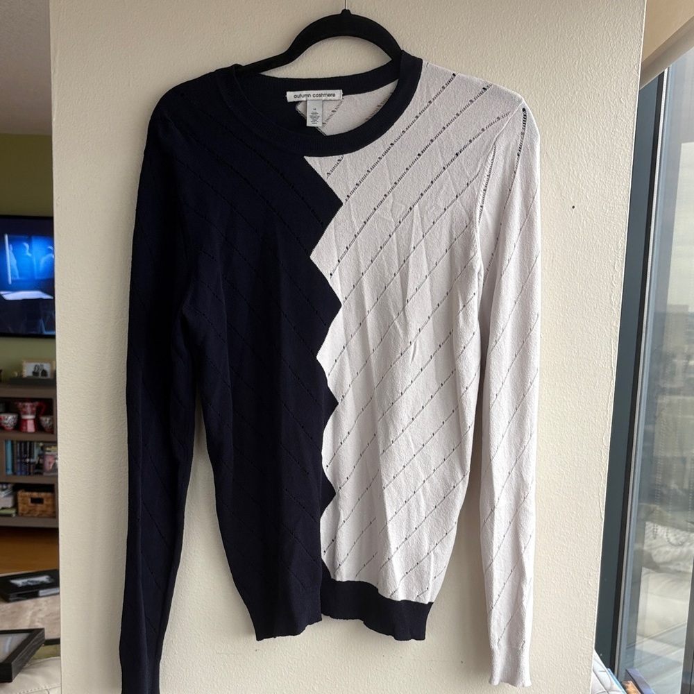 Autumn Cashmere Navy and White Crewneck Sweater